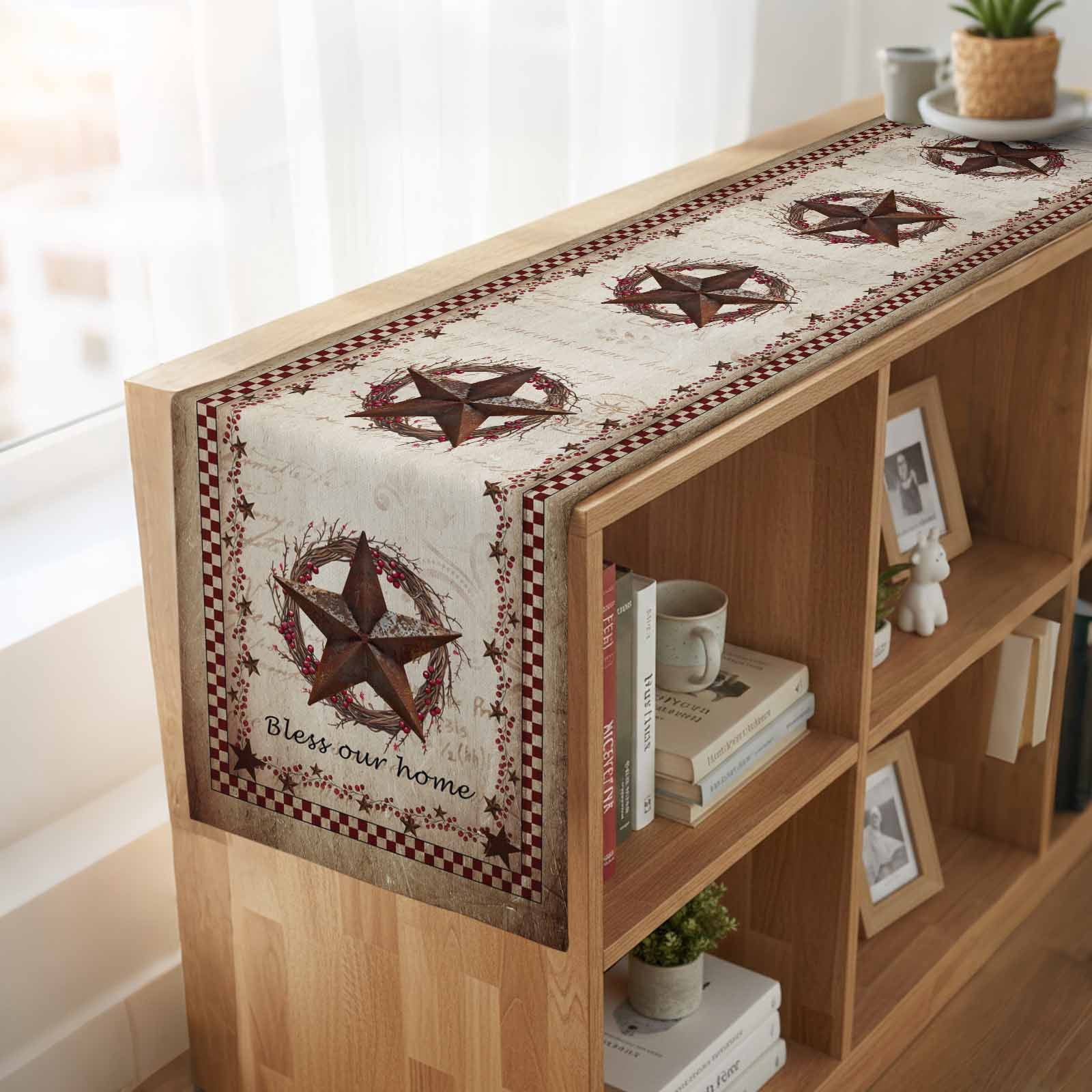 Table Runners 72 Inches Long Dress Scarves, Western Star Retro Farmhouse Kitchen Table Runner, Coffee Tablerunners, Country Texas Stars Res Buffalo Plaid 14x72 Inch