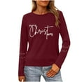 thumbnail image 1 of Birdeem T-Shirt à Manches Longues à Col Rond Imprimé « Merry Noël » pour Femmes, Haut de Travail, 1 of 9
