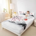 thumbnail image 4 of Homewish Japanese Ukiyoe Twin Sheet Sets,Rustic Cherry Blossom Twin Fitted Sheet,Pink White Gray Flat Sheet For Girl,Luxury Bedroom Decor,3pcs, 4 of 7