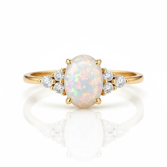 Natural Opal & Diamond 925 Sterling Silver Ring, October Birthstone Ring, Stunning Oval Natural Opal Anniversary Ring, Birthday Gift.