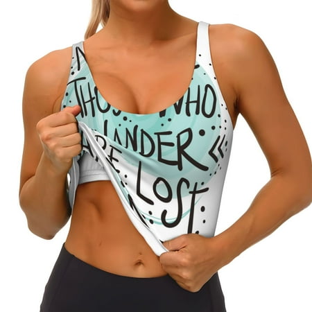 Qokaie Not All Who Wander Are Lost1 Pattern Womens Scoop Neck Sports Bra Breathable Workout Vest Padded U Back Medium Impact Fitness Gym Yoga Bra Workout Crop Top