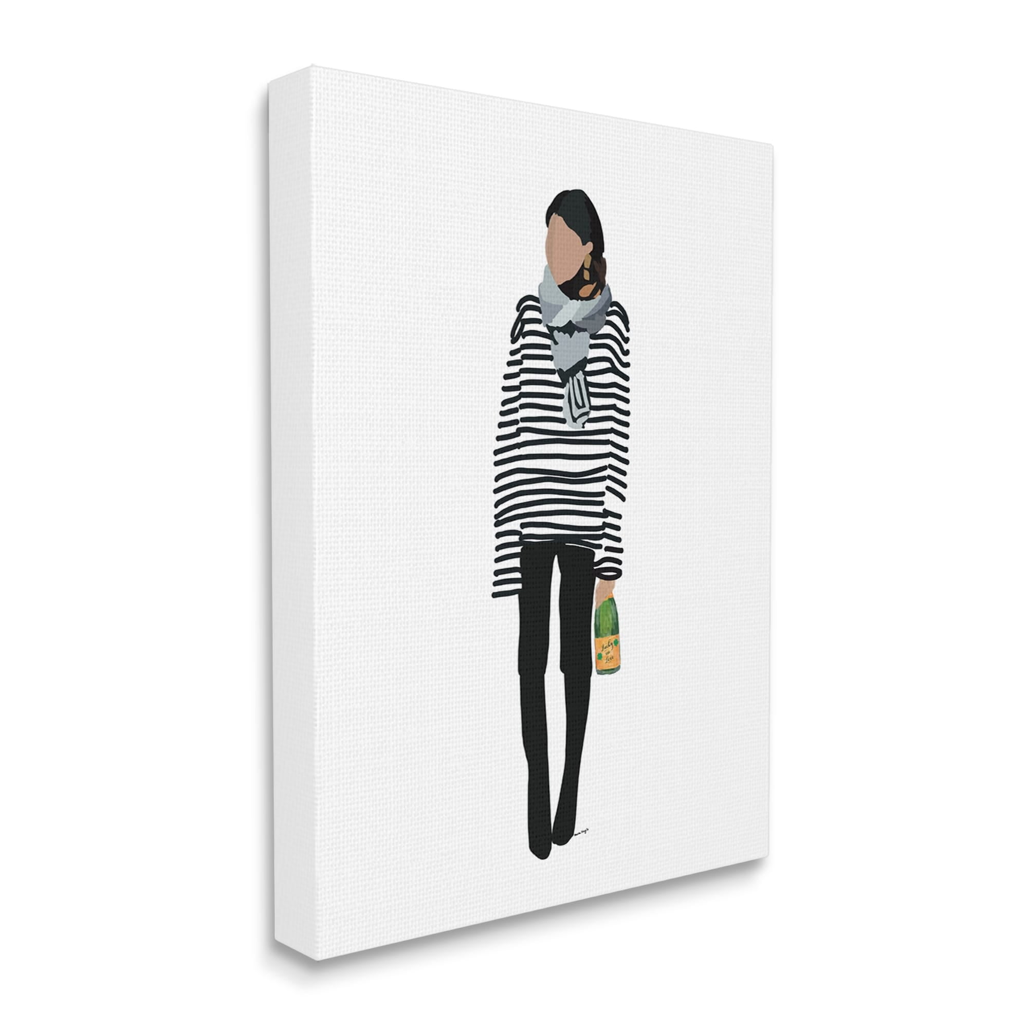 Stupell Industries Trendy Stripes Fashion Girl Beauty & Fashion Painting Gallery Wrapped Canvas Print Wall Art