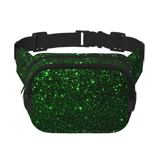 Fotbe Green Sparkling Cangurera Cuadrada con Estampado de Doble Capa, Bolsa de Cintura Ajustable Mini para Hombres y Mujeres