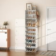 thumbnail image 4 of 10 Tiers Tall Shoe Rack 20 Pair Shoe Organizer Narrow Shoe Rack with Door Portable Shoe Storage Cabinet with Hooks Sturdy Plastic White Shoe Shelf for Entryway and Bedroom, 4 of 6