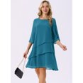 thumbnail image 5 of DARING DIVA Chiffon 3/4 Sleeve Tiered Layered Flowy Dress XL Peacock Green, 5 of 8