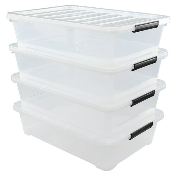 Jekiyo 40 Quart Clear Plastic Underbed Storage Containers with Wheels, Flat Storage Bins, 4-Pack