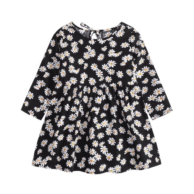 Vestido de princesa con estampado de margaritas de manga larga para niñas pequeñas