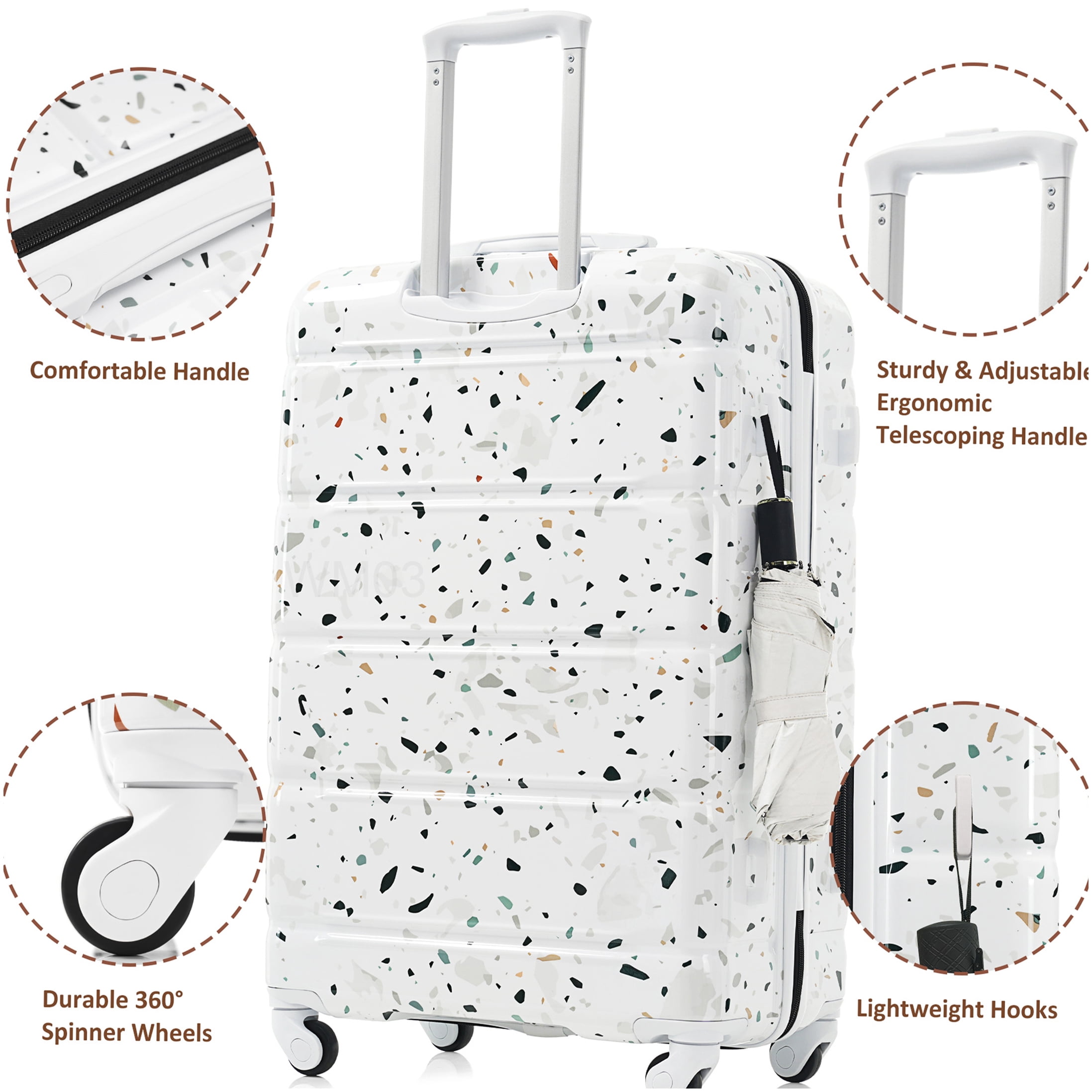 3-Piece Spinner Luggage Set with USB Charging Port, Airline Approved Carry-On, White Hard Shell Suitcase
