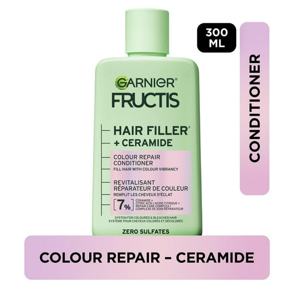 Garnier Fructis Hair Filler + Ceramide Color Repair Sulfate-Free Conditioner, for Colored and Bleached Hair, up to 9X Smoother Hair & 4 weeks of Vibrant Color, 300ml