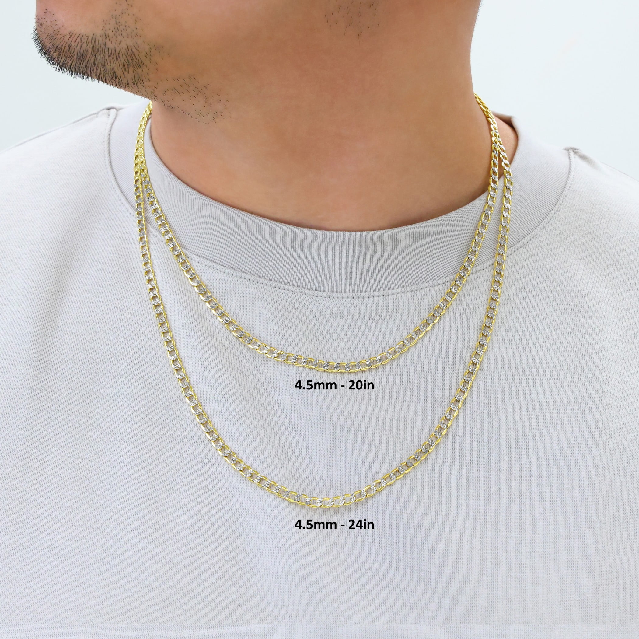 Nuragold 14k Real Yellow Gold Cuban Curb Link 4.5mm Diamond Cut Pave Chain Necklace (16"-26") Two Tone Italian Jewelry for Men & Women