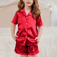 thumbnail image 5 of YunPes Girls Satin Outfits Button-Down Short Sleeve Tops Ruffle Shorts PJS Sets Kids Elegant Comfy 2 Piece Clothing 5-15 Years, 5 of 7