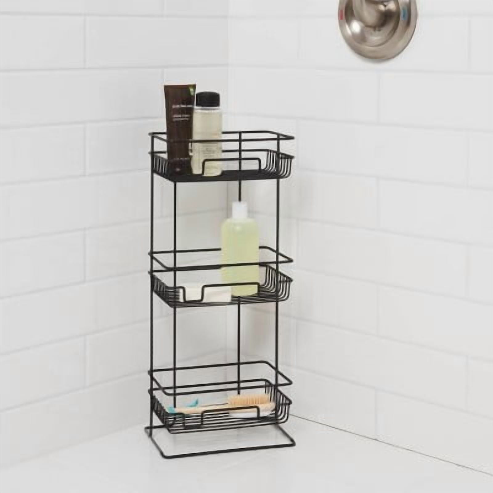 3 Tier Round Wire Shower Storage Tower - Bathroom Organizer with Rust-Resistant Steel