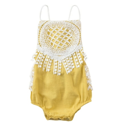 

MELDVDIB Baby Romper Infant Baby Girls Sleeveless Lace Hollow Out Clothes Suspender Bodysuit Romper Gift on Clearance