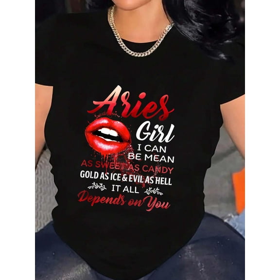 Birthday Gift Girl Zodiac Aries for Women - Aries Zodiac T-Shirt Graphic Tee summer Tops For Women Round Neck Fashion Cotton shirts