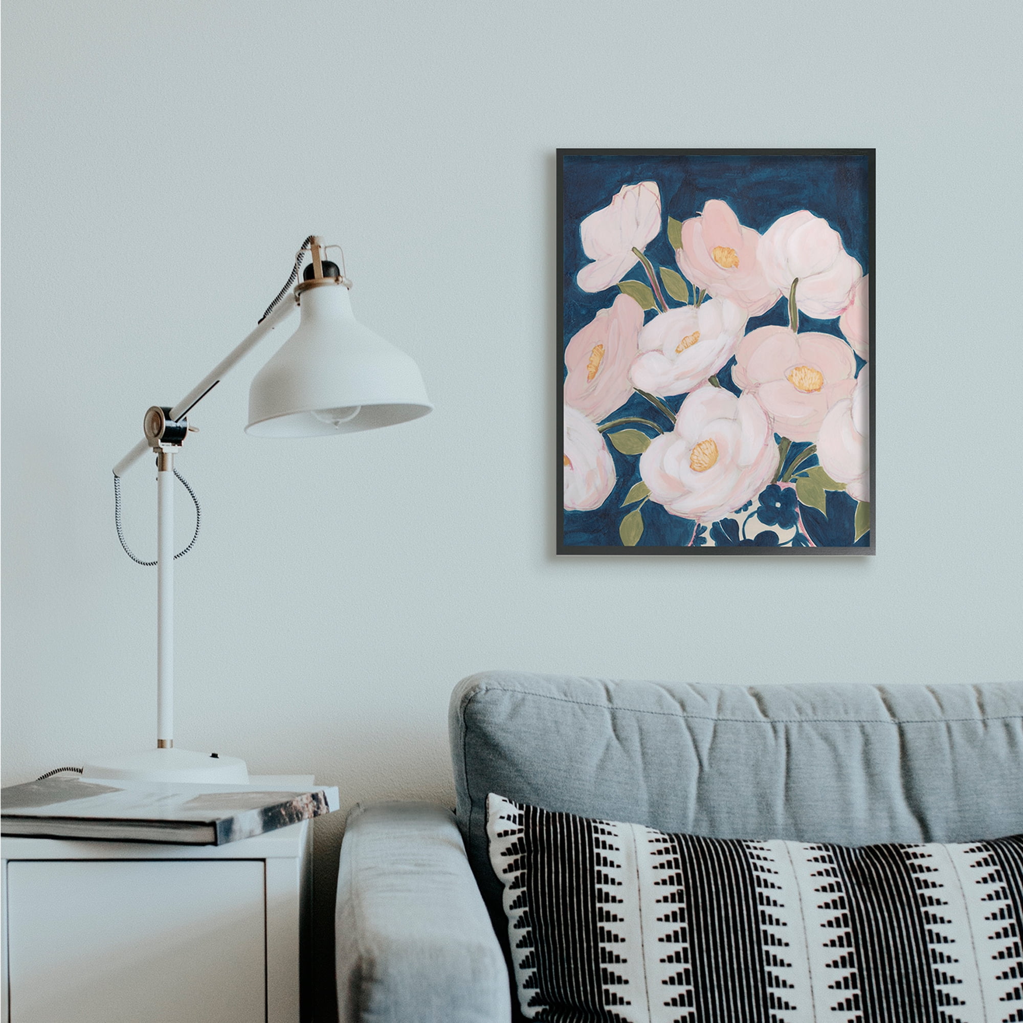 Stupell Industries Spring Florals Pink Petals Over Deep Blue Black Framed, 24 x 30, Design by Grace Popp