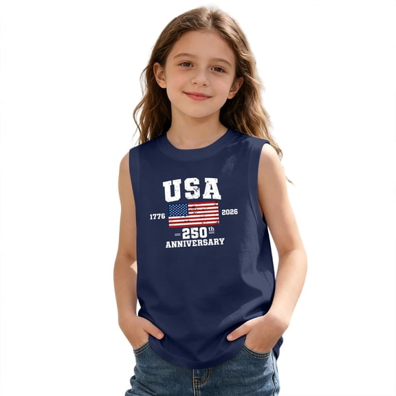 American Flag Tank Tops Girls Patriotic Shirt USA Flag Stars Stripes Print Sleeveless T-Shirt 4th of July Tee Tops Summer Lightweight Shirt For Girls