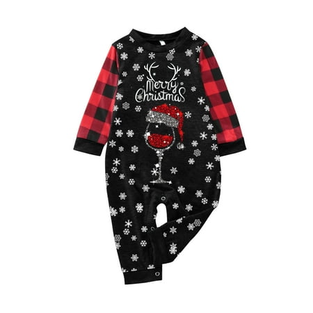 

Christmas Pajamas for Family Matching Pajamas Snowflake Cup Letter Print Plaid Long Sleeve Soft Casual Holiday Sleepwear Loungewear Romper Jumpsuit for