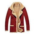 thumbnail image 2 of oelaio Men Faux Suede Fur Jacket Sherpa Fleece Lined Pea Coat Winter Thicken Warm Coat Lapel Long Sleeve Overcoat Red XL, 2 of 3