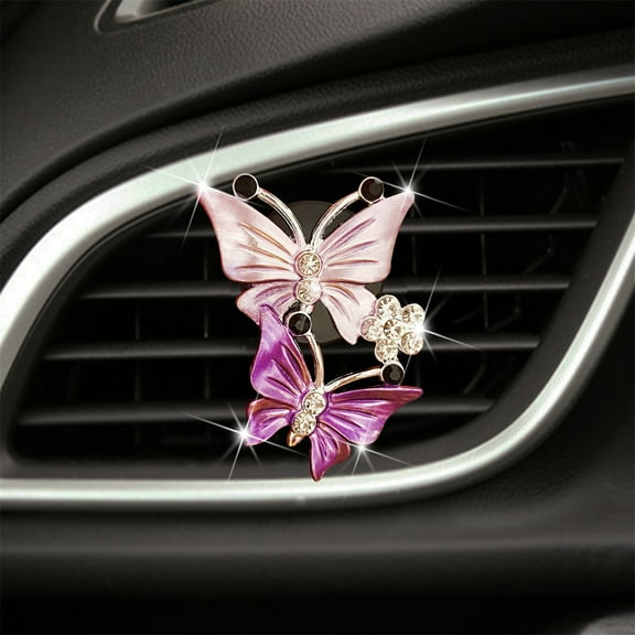 Rhinestone Butterfly Car Vent Clip Aromatherapy Diffuser with Dual-Layer Design, Reusable Perfume Holder for Air Freshener Essential Oil to Refresh Interior and Decorate Dashboard