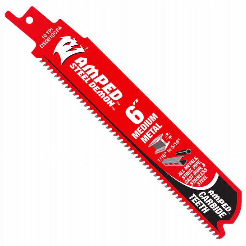 Freud DS0610CFA Reciprocating Saw Blade Demo Demon Amped 6" Carbide Tipped Medium Metal 10 TPI Red