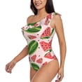 thumbnail image 3 of Yiaed Watermelon Print Women One Piece Swimsuits Tummy Control One Shoulder Bathing Suits Pattern Ruffle Swimwear-Small, 3 of 8