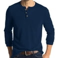 thumbnail image 2 of Evdexr Men's Long Sleeve Shirts Big and Tall Henley T Shirts Cotton Round Neck Workout Top Fall Button Down Raglan Classic Stretch Tops Navy L, 2 of 7
