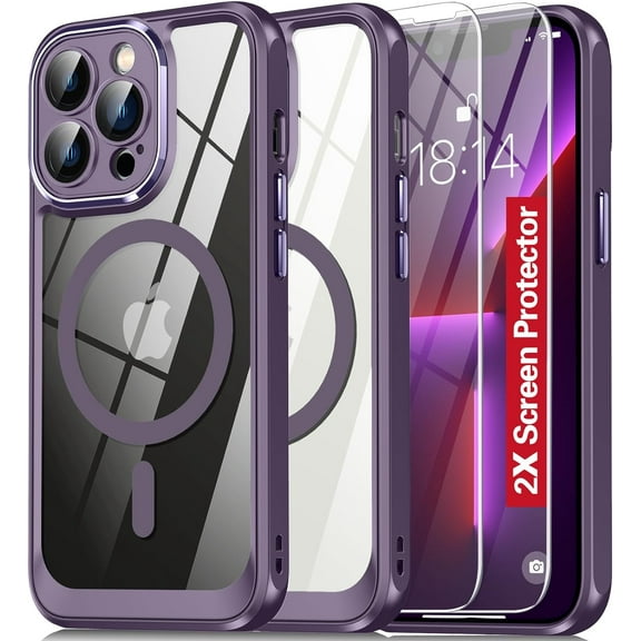 Magnetic for iPhone 13 Pro Case Clear,[Compatible with MagSafe][Strong N52 Magnets][Anti-Yellowing] iPhone 13 Pro Phone Case with [Full Camera Lens Protection] (YY-Purple)