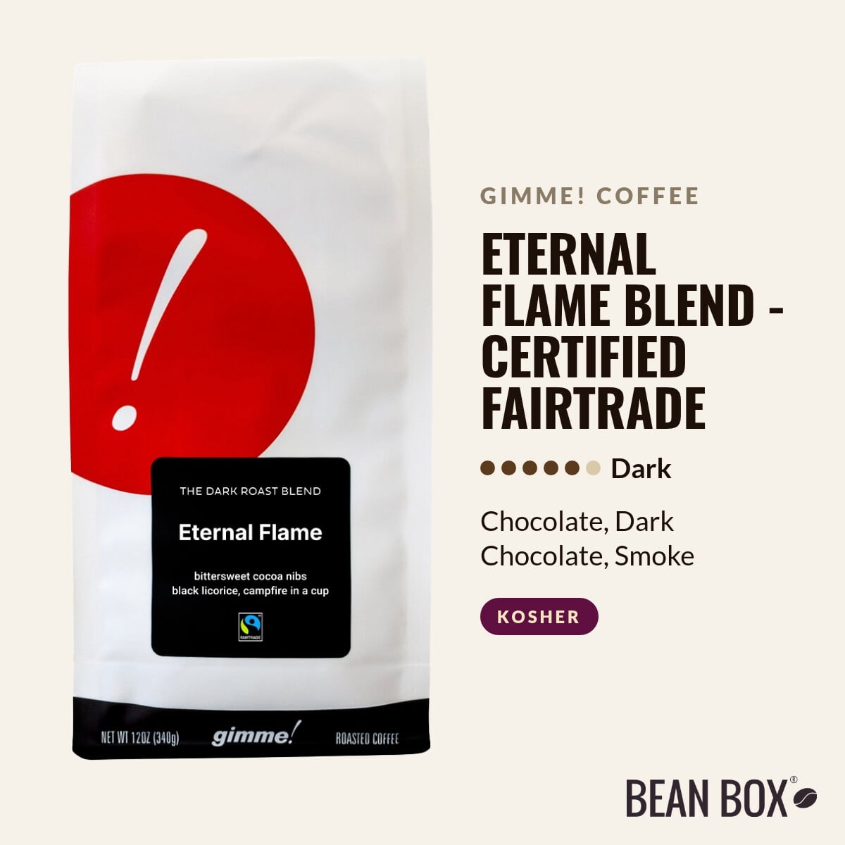 Eternal Flame Blend - Certified Fairtrade - Roasted by Gimme! Coffee - Whole Bean Coffee - 2lb Bag