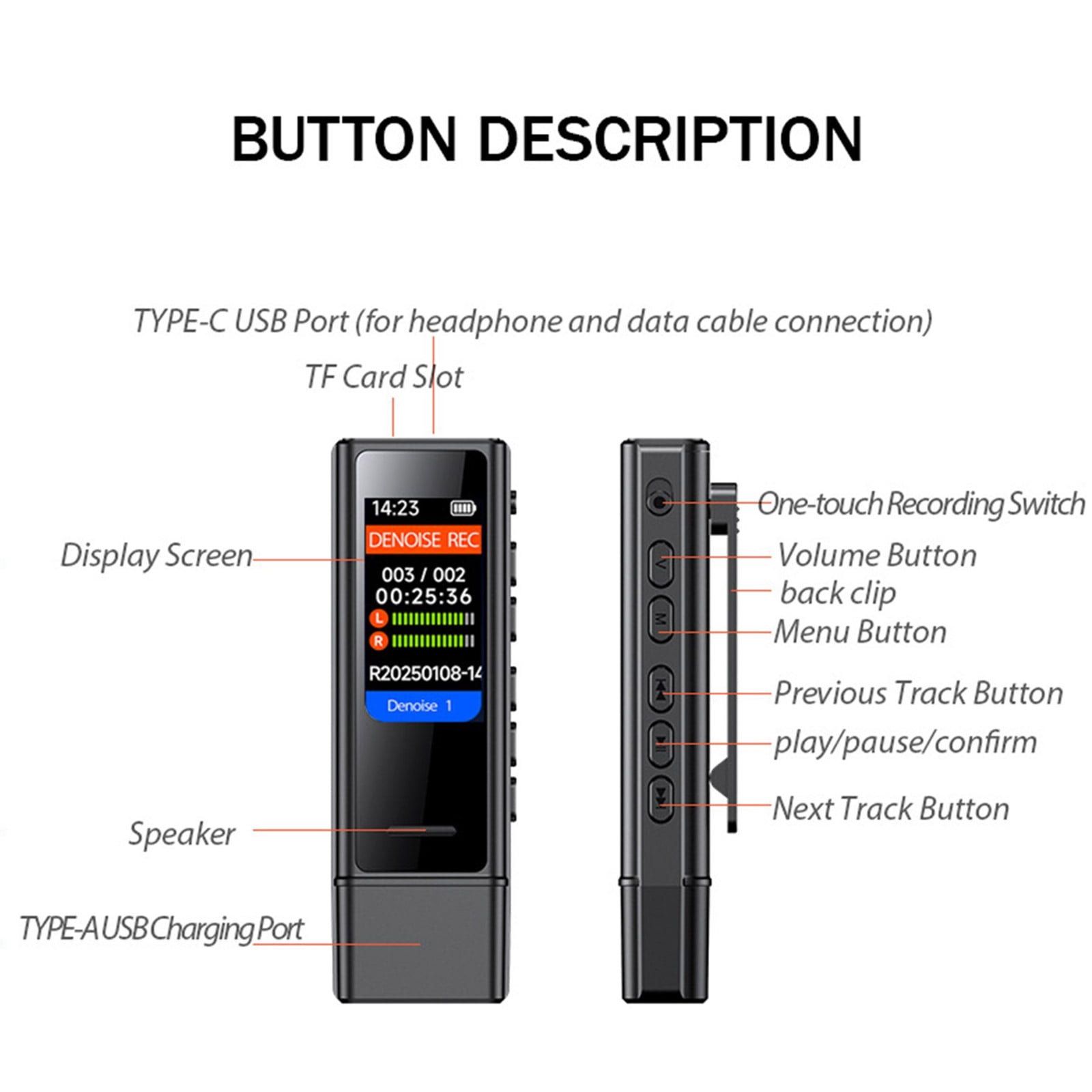 USB Pocket Voice Activated Recorder MP3 Music Player Professional Noise Cancellation Digital Sound Record Device