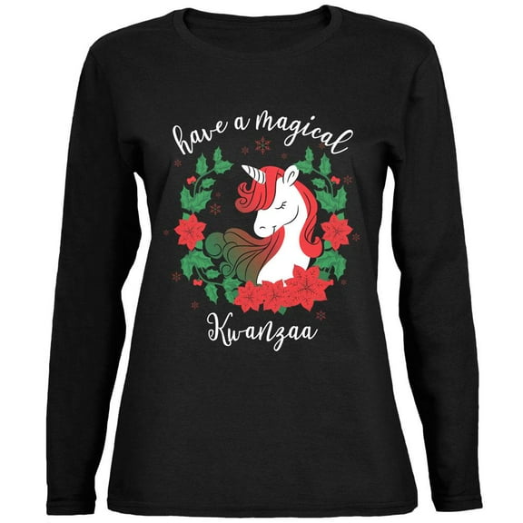 Have a Magical Kwanzaa Unicorn Ladies' Relaxed Jersey Long-Sleeve Tee Black LG