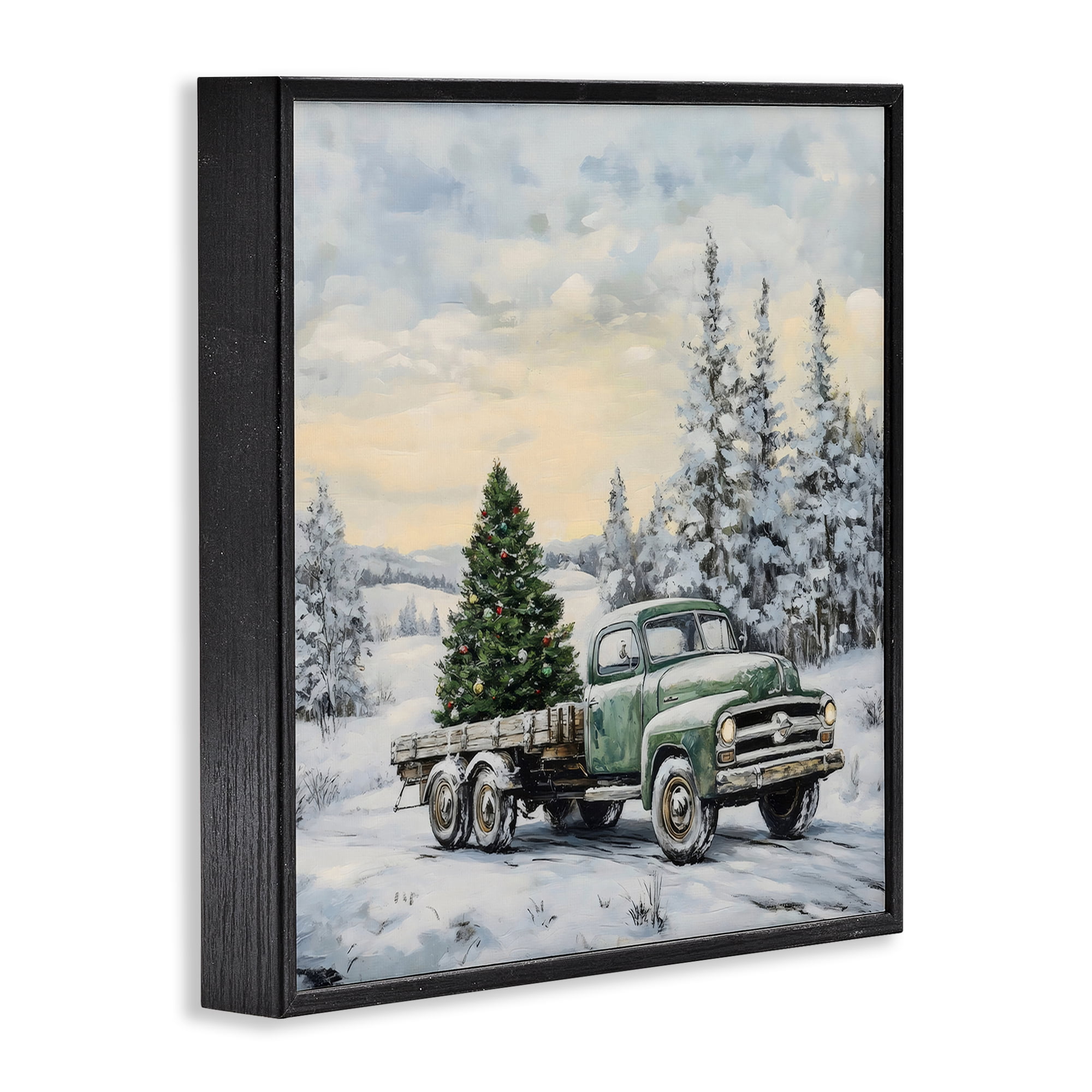 Green Christmas Tree Truck Black Framed Giclee Art, design by Petal Prints Design