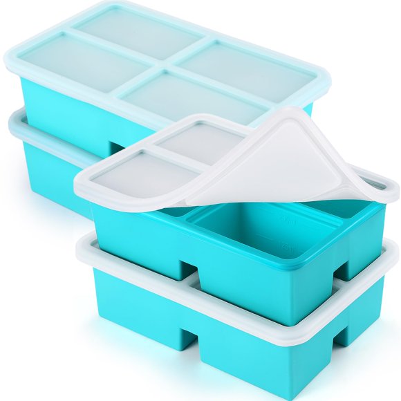 Bandejas de silicona para congelador BIONMAPLE, 1 taza con tapa, paquete de 4, color aguamarina