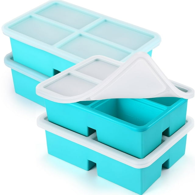 Bandejas de silicona para congelador BIONMAPLE, 1 taza con tapa, paquete de 4, color aguamarina