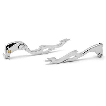 Krator 2006-2012 Kawasaki ZX6R ZX10 ZX10R Billet Aluminum Chrome Brake and Clutch Flame Hand Grips Levers Left and Right One Pair