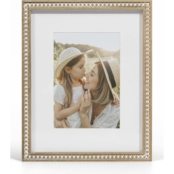 8x10 Picture Frame Boho 5x7 Photo Frame with Mat Farmhouse White Wood Shabby Chic Wall Mounted Display for Birthday Wedding Friend Gifts for Christmas with Distressed Decorative Pine Beads