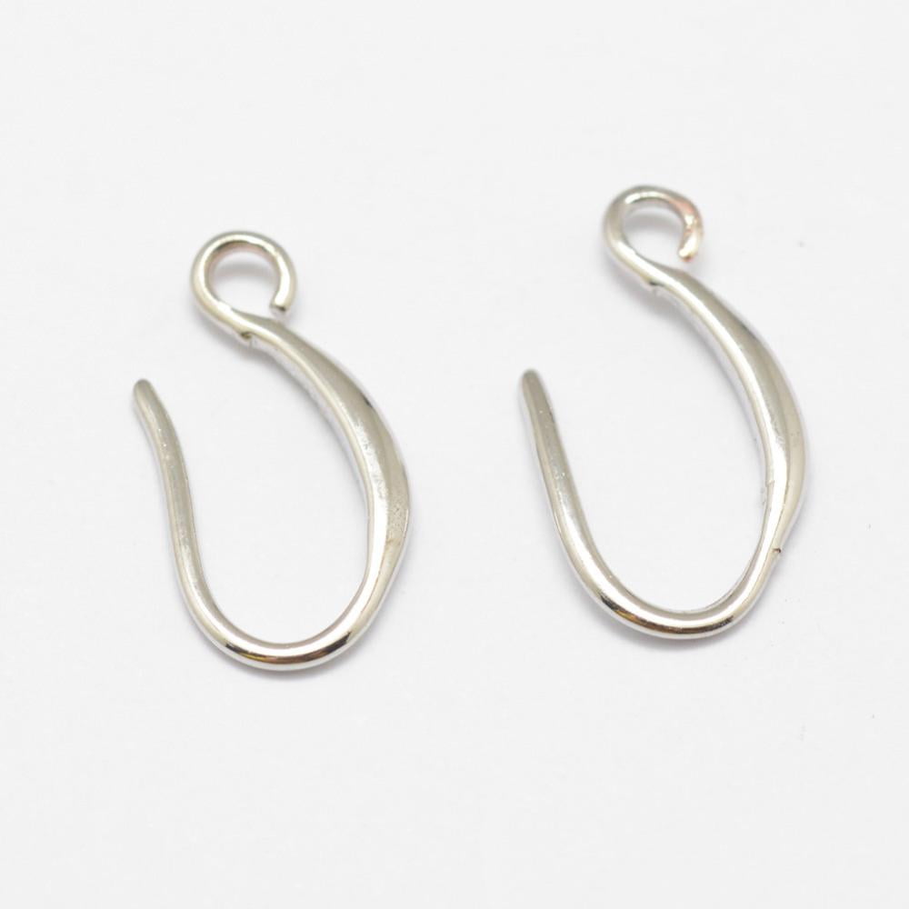 40Pair Brass Earring Hooks with Horizontal Loop 925 Sterling Silver Plated Silver 21x9x1.5mm Hole: 2mm 21 Gauge Pin: 0.7x0.8mm