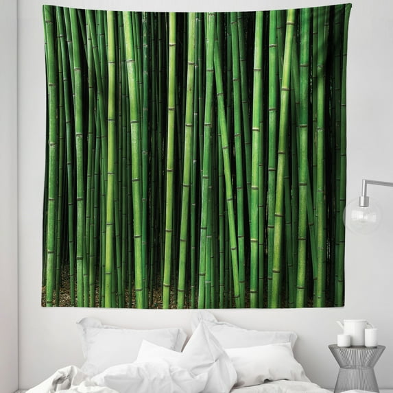 Peace Garden Tapestry, Nature Themed Picturesque of Japanese Thick Bamboo Forest Elements, Fabric Wall Hanging Decor for Bedroom Living Room Dorm, 5 Sizes, Lime Green and Emerald, by Ambesonne