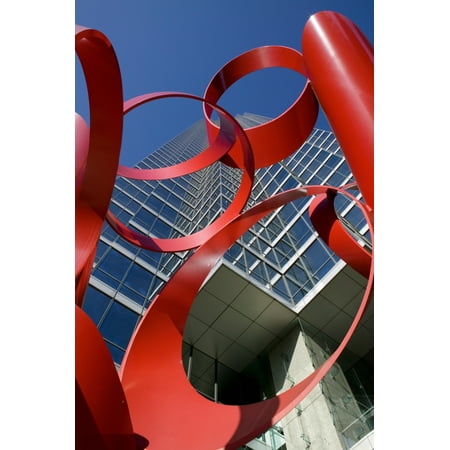 Low angle view of a sculpture in front of a building Bank of America Plaza Dallas Texas USA Stretched Canvas - Panoramic Images (36 x