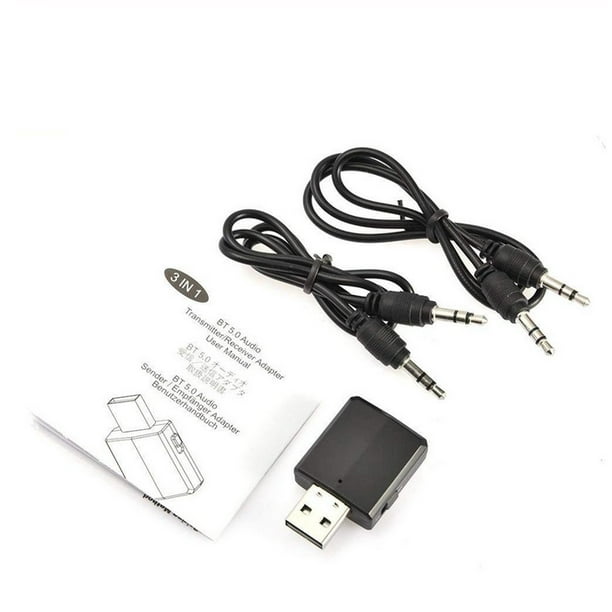 Recepteur Bluetooth Voiture, Adaptateur auxiliaire Bluetooth USB Récepteur  5.0 avec 3.5mm AUX Jack et USB Adaptateur Plug et Play