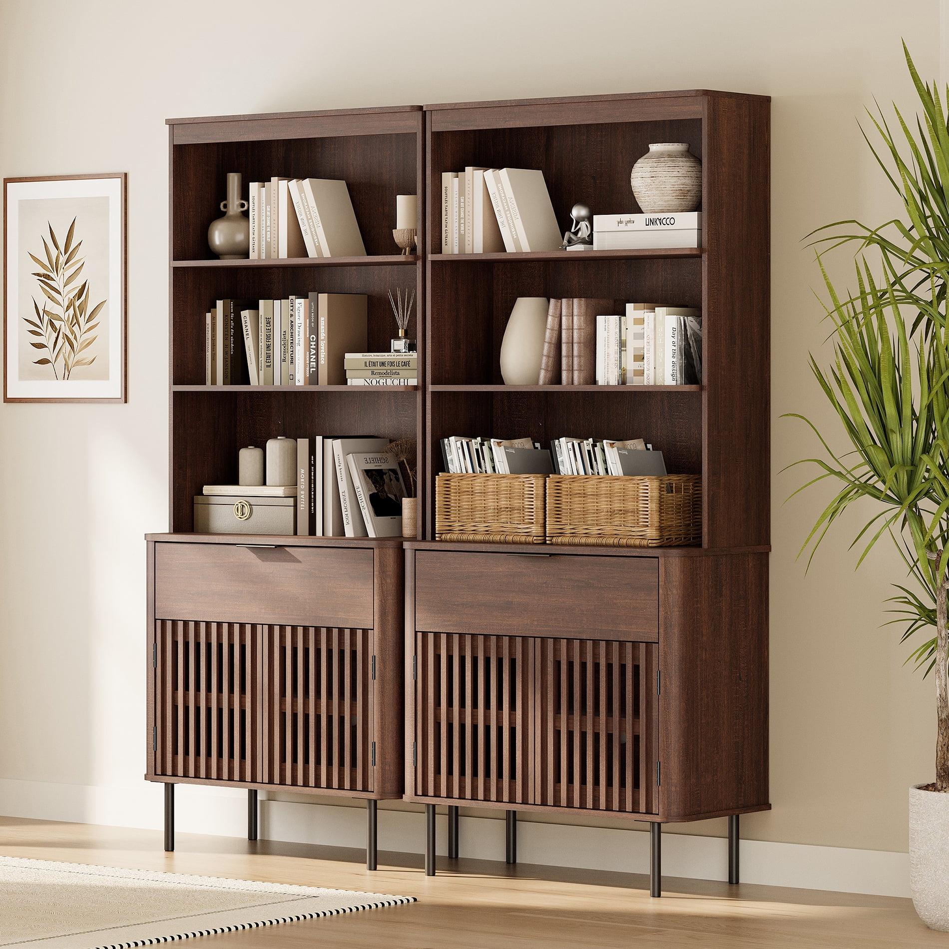 72.8" H X 63" W Kitchen Pantry Storage Cabinet, Push-to-open Door Kitchen Hutch With Drawer And Adjustable Shelf, Walnut