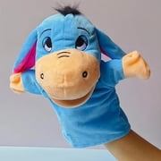 4 Pcs Plush Hand Puppet Set (Blue Donkey + Cow + Yellow Duck + Zebra), the Puppet Type Perfect for Storytelling,Teaching,Preschool,Birthday Gifts