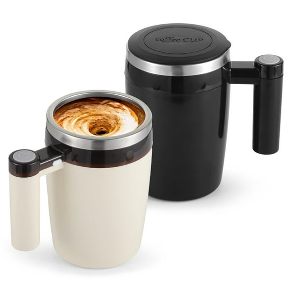 Rechargeable Self Stirring Mug 2 Pcs, Stainless Steel Electric Mixing Mug, Portable Coffee Cup with Digital Display for Milk Coffee Cocoa, 400 ml