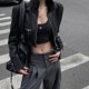 thumbnail image 1 of -chaqueta de cuero recortada para mujer, ropa de calle negra Vintage, chaquetas de motocicleta, chaquetas de carreras de estilo gótico, moda coreana, 1 of 5