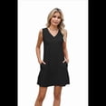 thumbnail image 2 of Vestido Negro Sin Mangas con Cuello en V y Bolsillos para Mujer, Color Liso, Talla M, 2 of 10