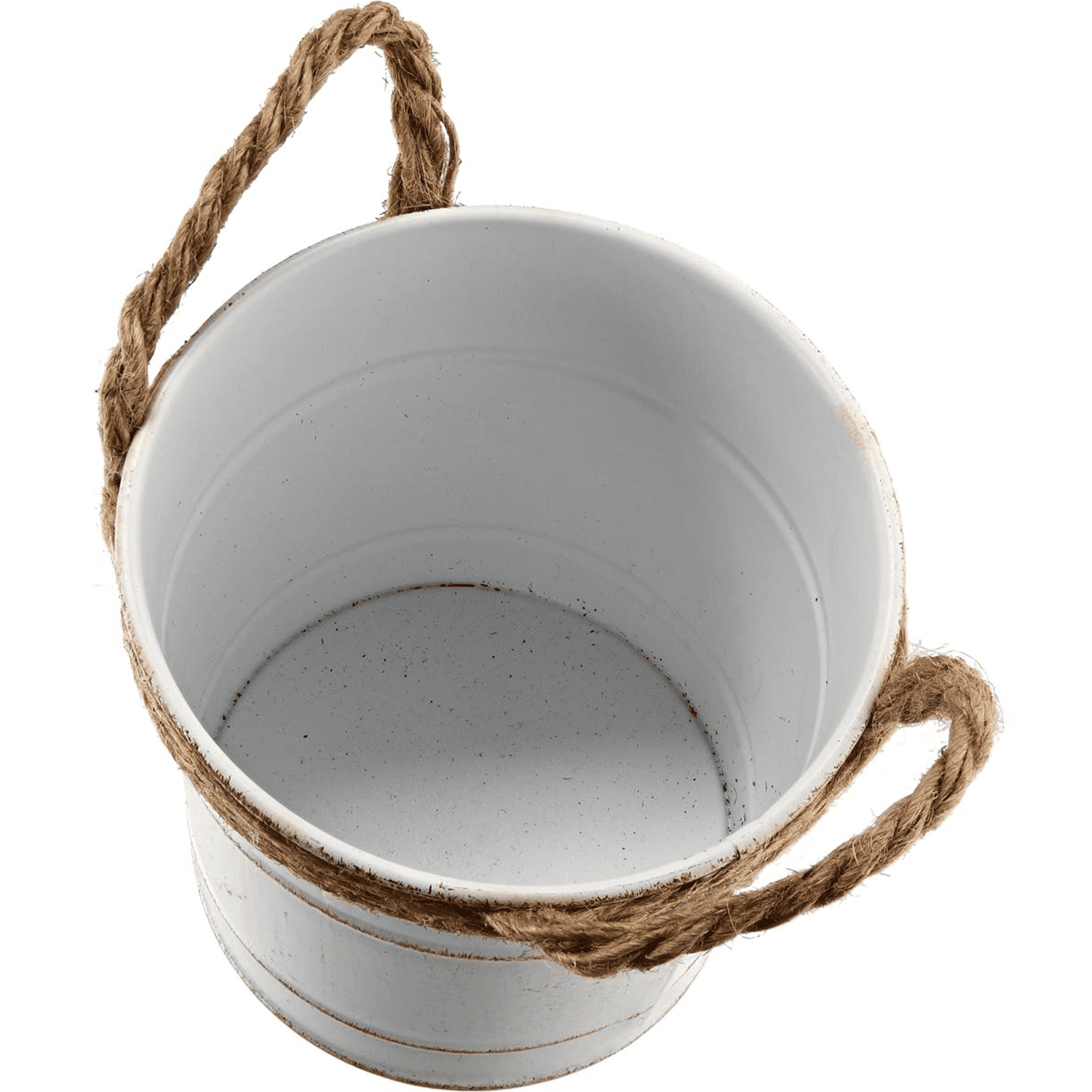 Hampton Art Rope Metal Bucket with Handles, 4.75'', White