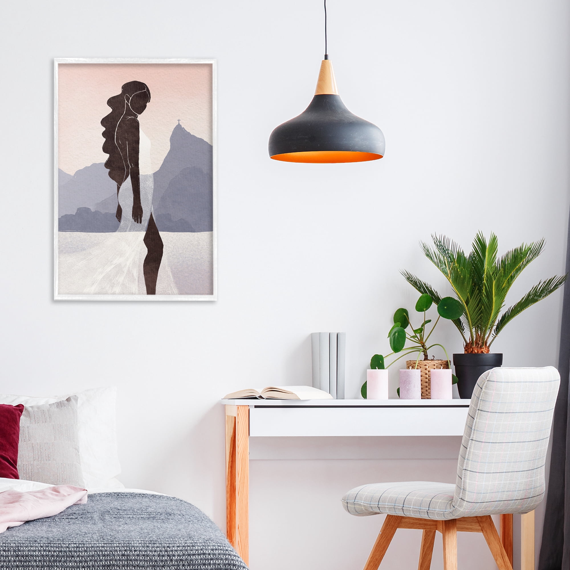 Stupell Industries Garota Silhouette Portrait White Framed Giclee Art, design by Yuyu Pont