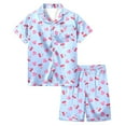 thumbnail image 2 of ZHOGXU Big Kids Girls Pajama Sets Short Sleeve Lapel Cute Cherry And Heart Print Top And Shorts Satin Sleepwear Comfortable Two Piece Outfits For Daily Wear Sky Blue 10-11 Years, 2 of 5
