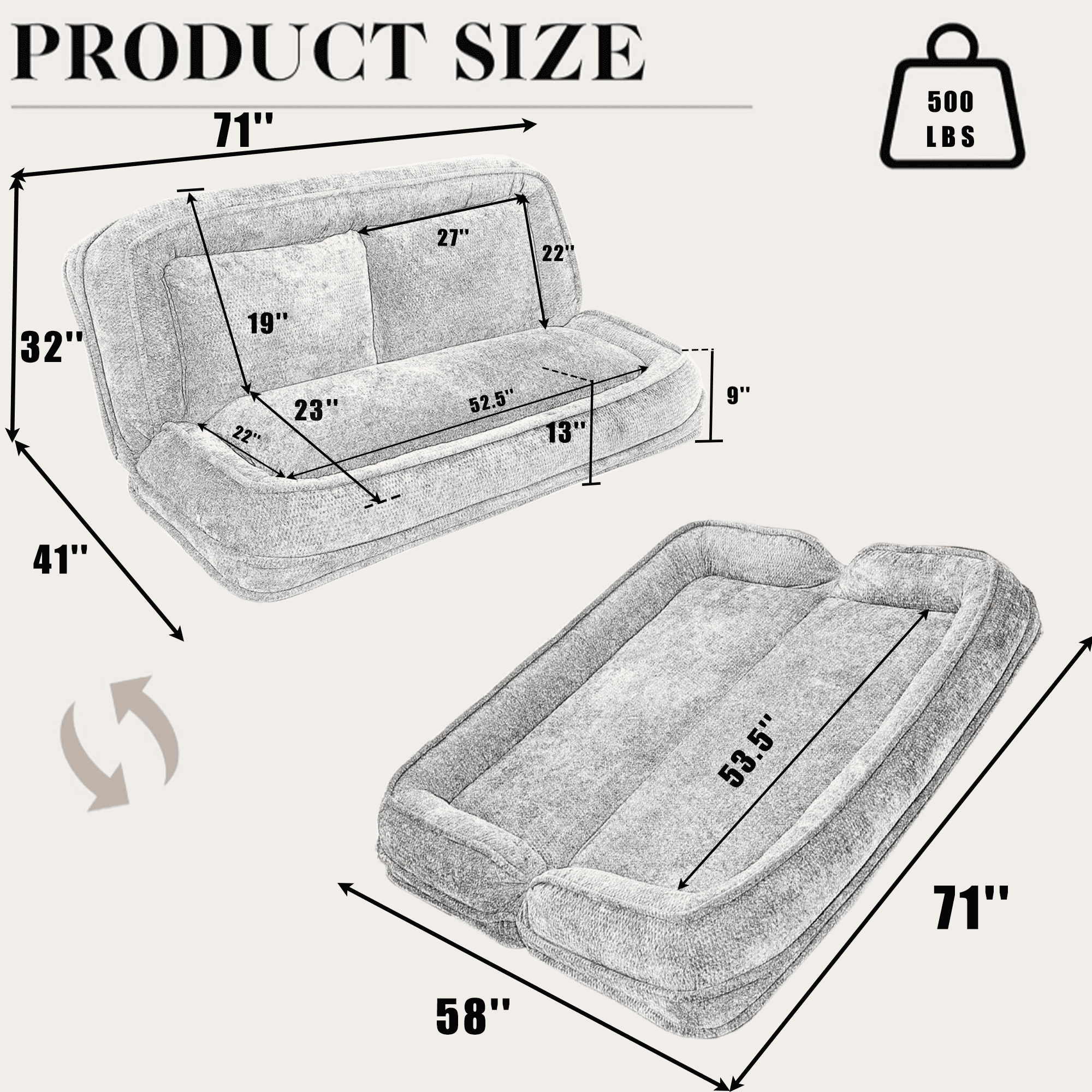 FFZ Beige Extra Large Double Human Dog Bed Lazy Sofa 5 Adjustable Position