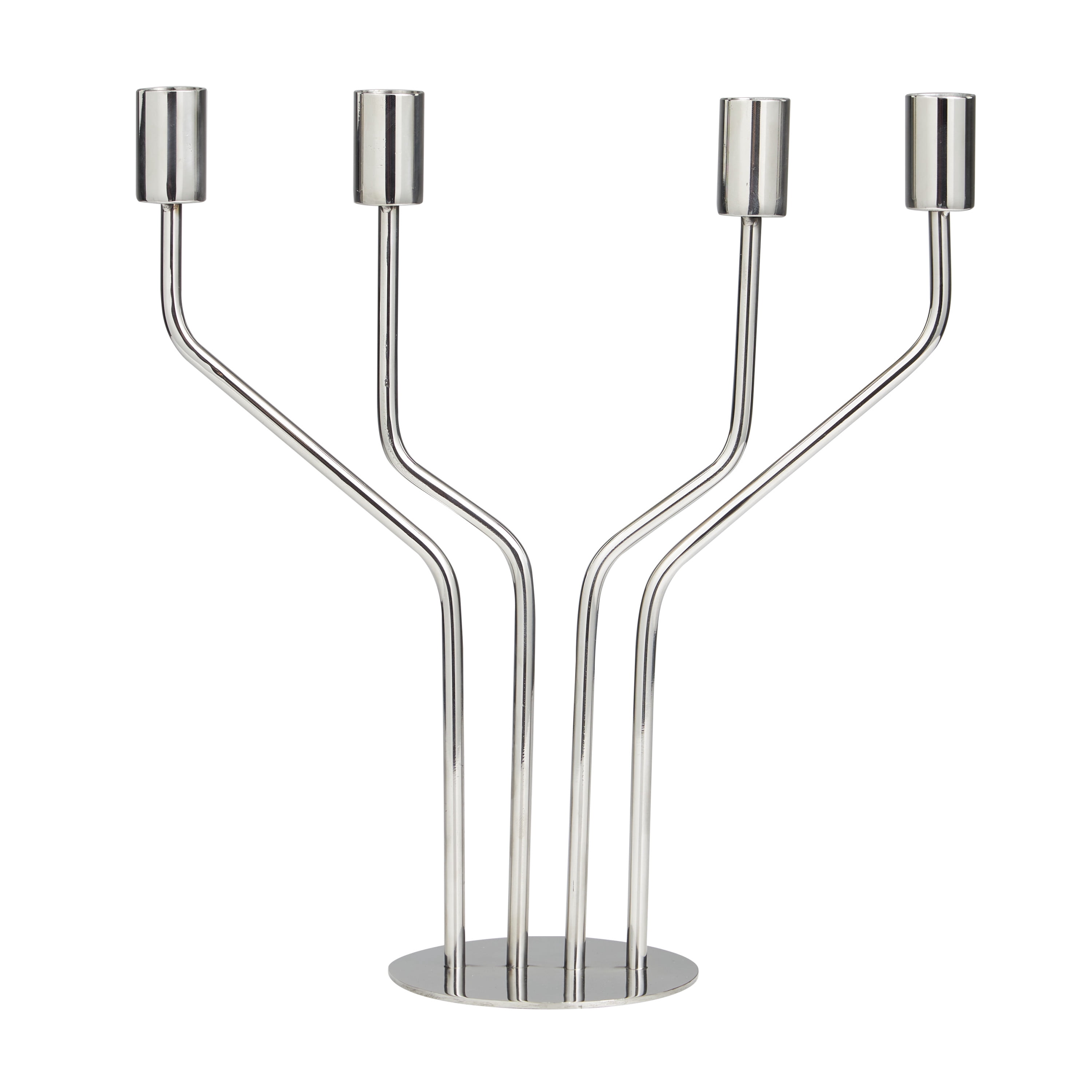 DecMode 4 Holder Silver Stainless Steel Metal Geometric Abstract Angled Candelabra with Round Base