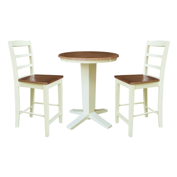 36" Solid Wood Round Top Dining Table with 2 Counter Height Stools - Multi-Color